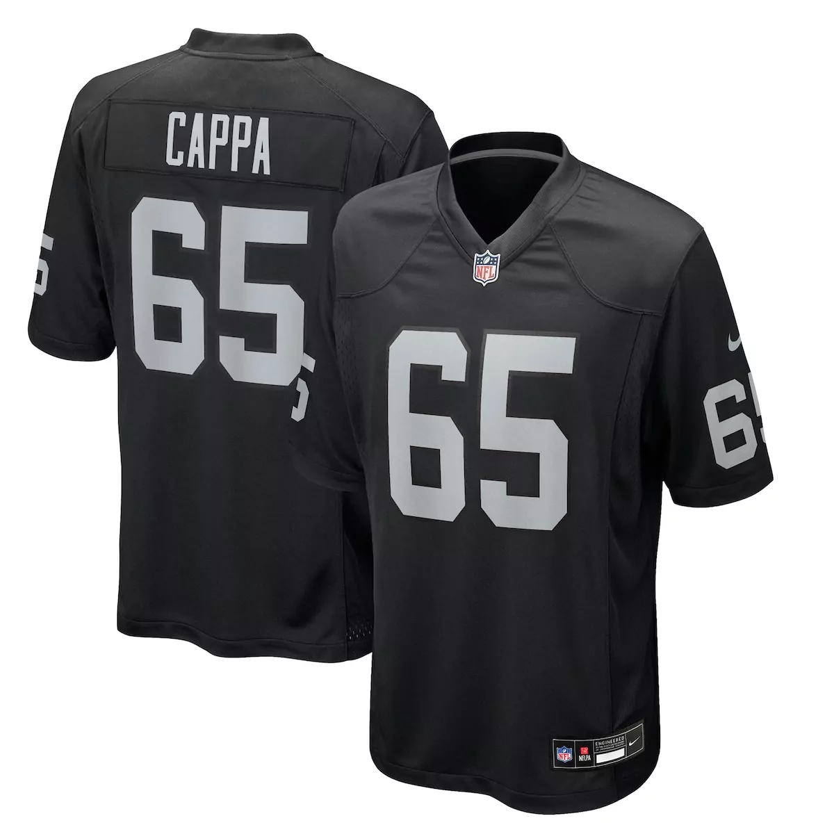 Alex Cappa 65 Raiders Jersey Black Men Replica Silver Game