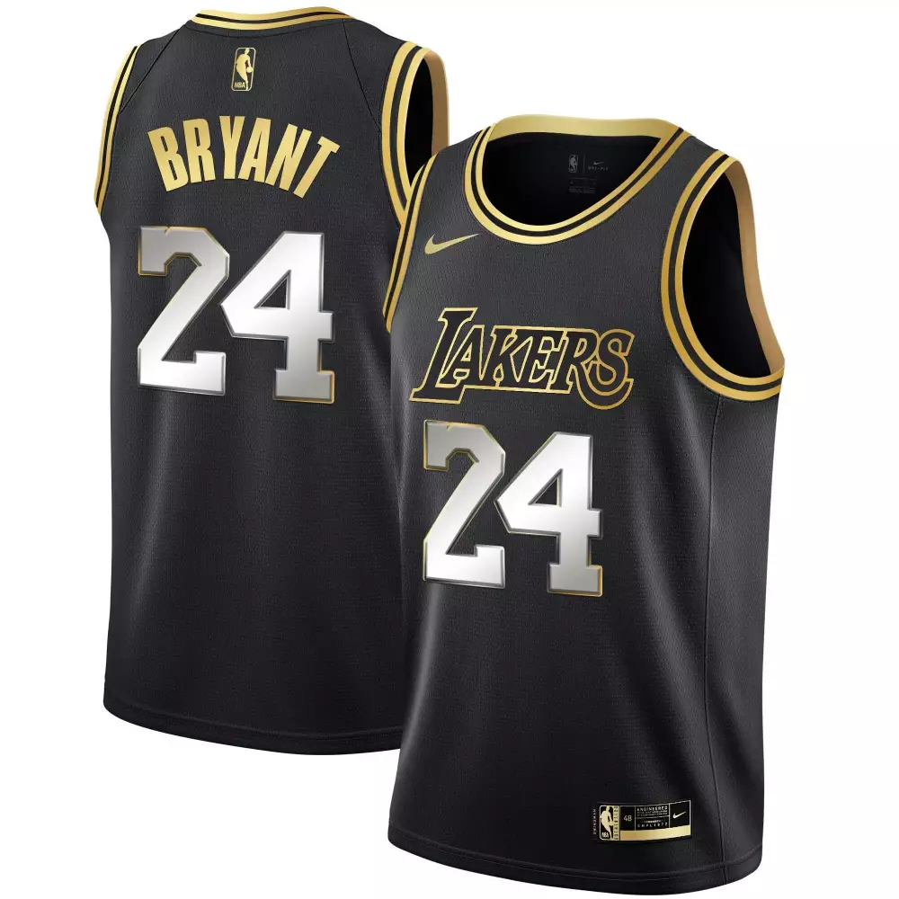 Kobe Bryant 24 Lakers Jersey Black Men Gold White Limited All Stitched