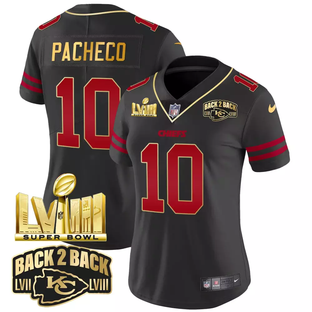Pacheco Lvii 10 Chiefs Jersey Black Back 2 Champions Super Bowl Lviii 2023 Women