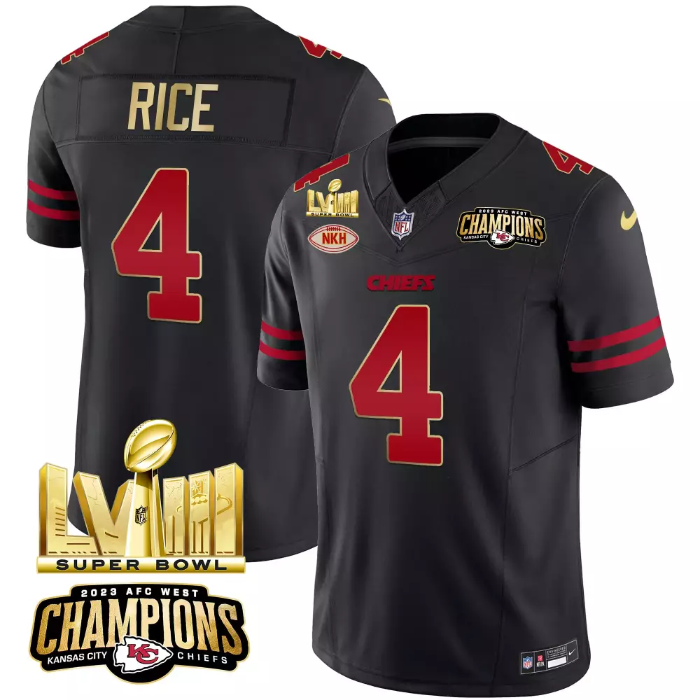 Rashee Rice 4 Chiefs Jersey Black 2023 AFC West Champions Super Bowl Lviii Nkh Men