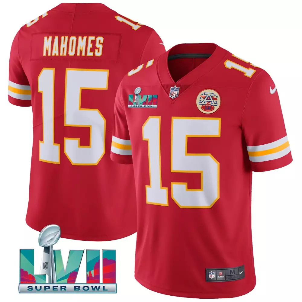 Patrick Mahomes 15 Jersey Red Kansas City Chiefs Super Bowl Lvii Men Player White