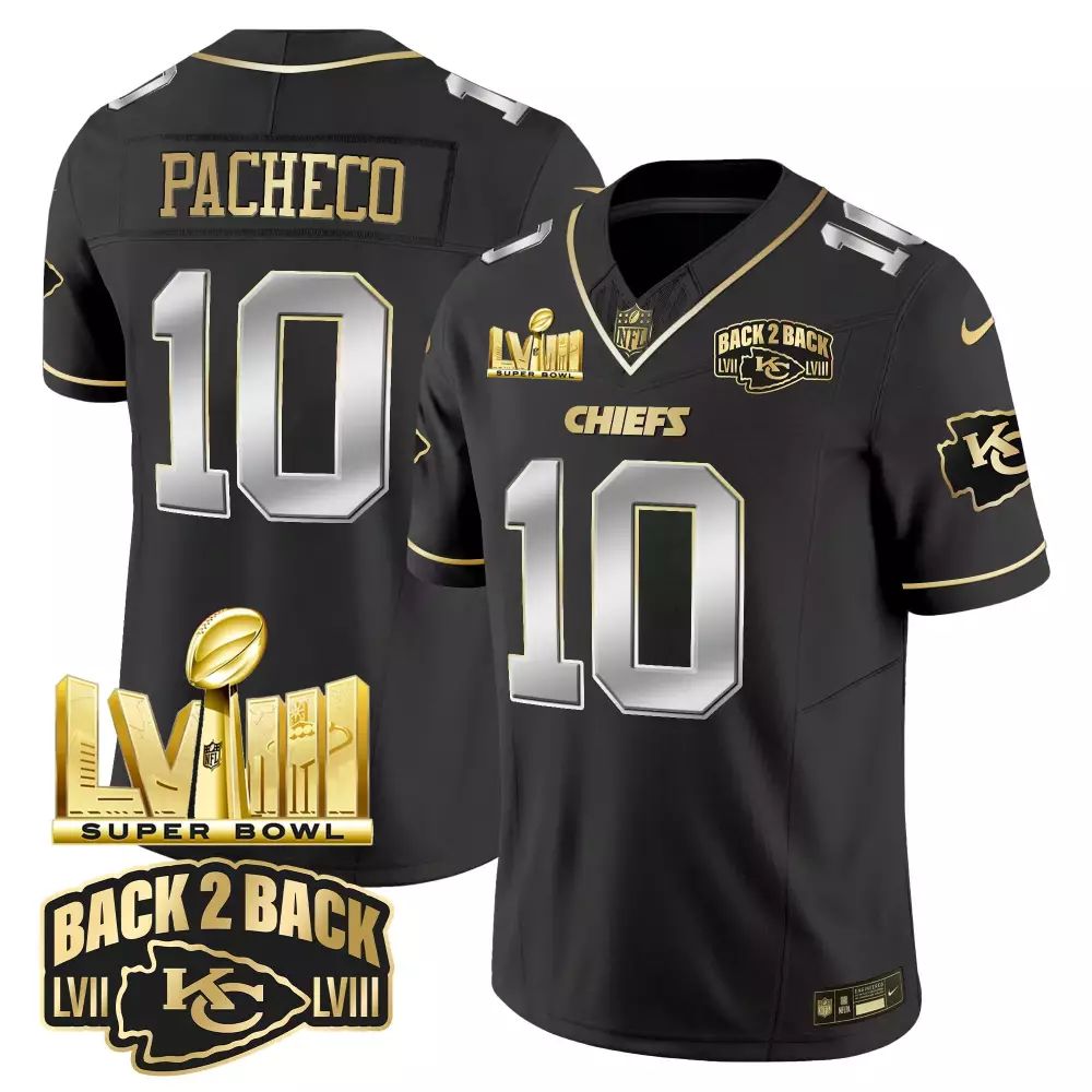 Pacheco Back 10 Chiefs Jersey Black Super Bowl Lviii Champions Lvii Men Player Gold