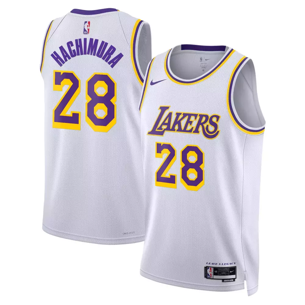 Rui Hachimura 28 Lakers Jersey White Men Purple Yellow Swingman All Stitched