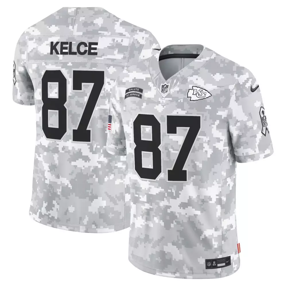 Travis Kelce 87 Jersey White Salute To Service Kansas City Chiefs American Flag Equipment