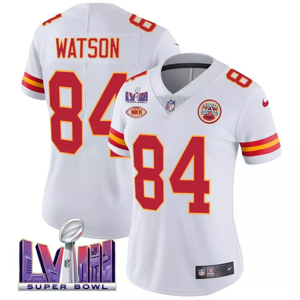 Tre Watson 84 Kansas City Chiefs Jersey White Super Bowl Lviii Women Player Red Yellow