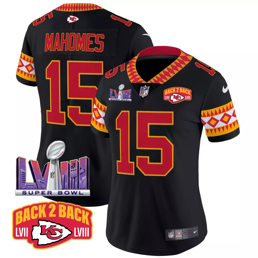 Patrick Mahomes 15 Jersey Black Super Bowl Lviii Champions Kansas City Chiefs 2023