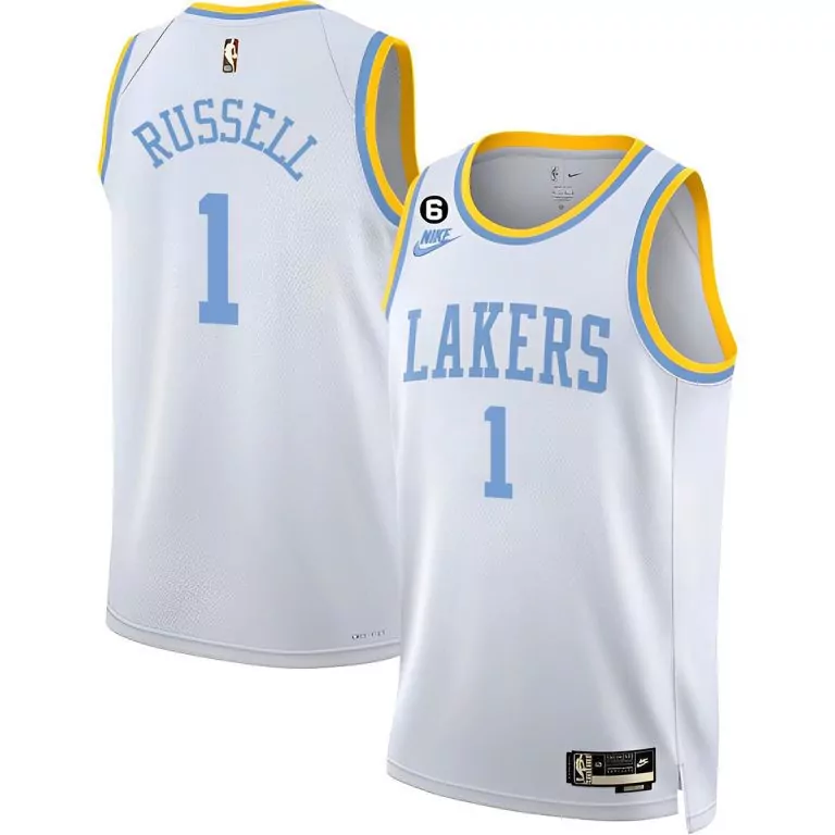 Dangelo Russell 1 Lakers Jersey White Men Light Blue Yellow Classic All Stitched