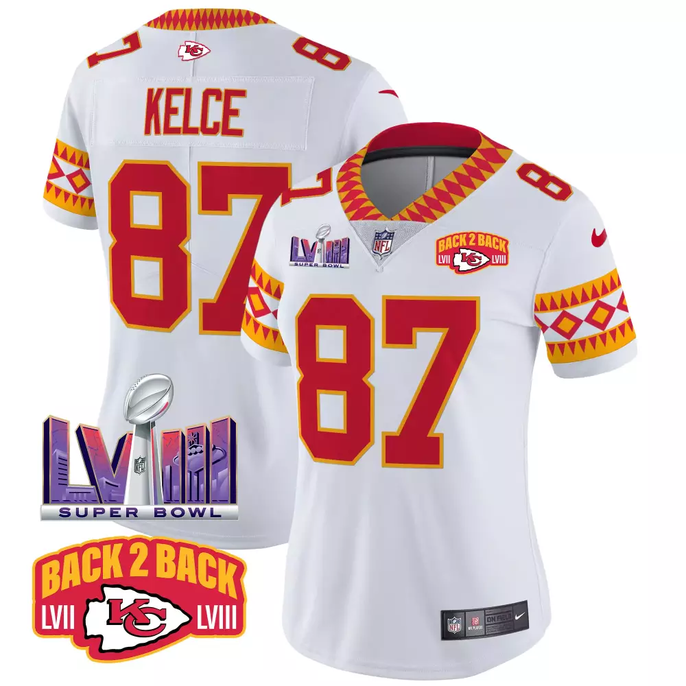 Travis Kelce 87 Jersey White Super Bowl Lvii/lviii Champions Kansas City Chiefs Lviii 2023