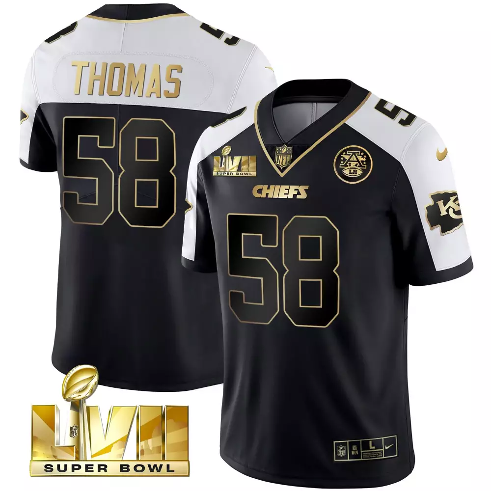R Mason 58 Chiefs Jersey Black Super Bowl Lviii Men Game White Gold All Stitched
