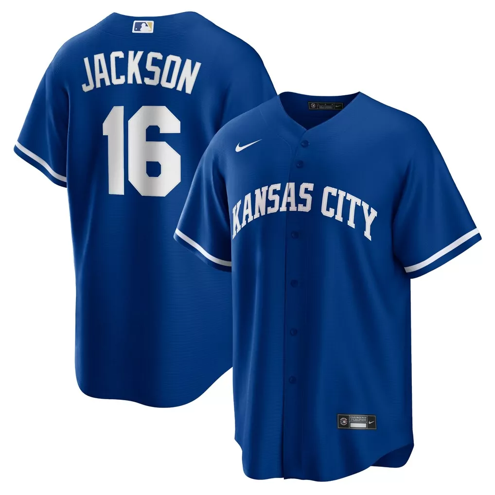 Bo Jackson 16 Kansas City Jersey Blue Men White Alternate Replica Rush