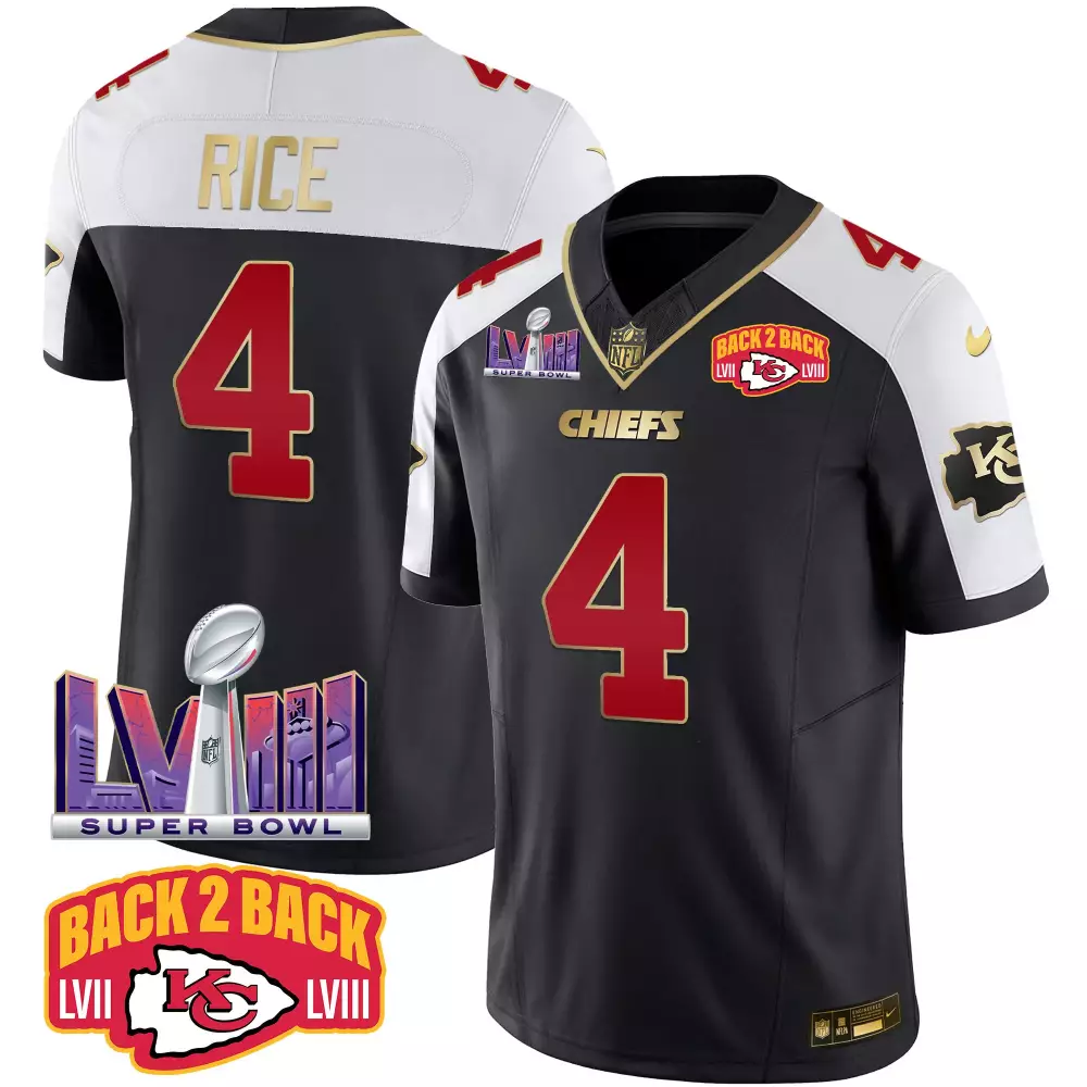 Rice Lvii 4 Chiefs Jersey Black Super Bowl Lviii Champions Men Player Alternate White