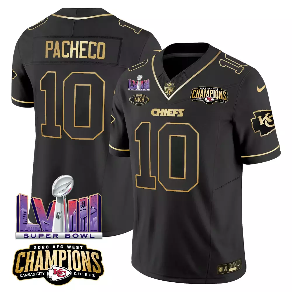 Isiah Pacheco 10 Jersey Black Super Bowl Lvii Kansas City Chiefs 2023 AFC West Champions Nkh