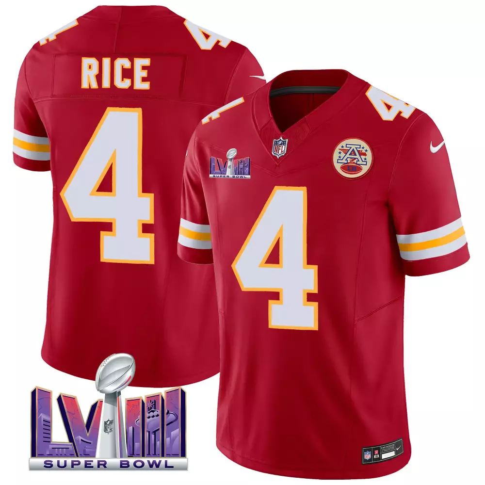 Rashee Rice 4 Kansas City Chiefs Jersey Red Super Bowl Lvii 2023 Men White Gold All