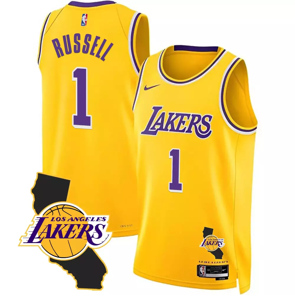 Dangelo Russell 1 Jersey Yellow Los Angeles Lakers Men Purple White All Stitched