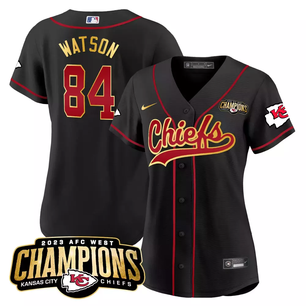 Tre Watson 84 Kansas City Chiefs Jersey Black 2023 AFC West Champions Men Red Gold
