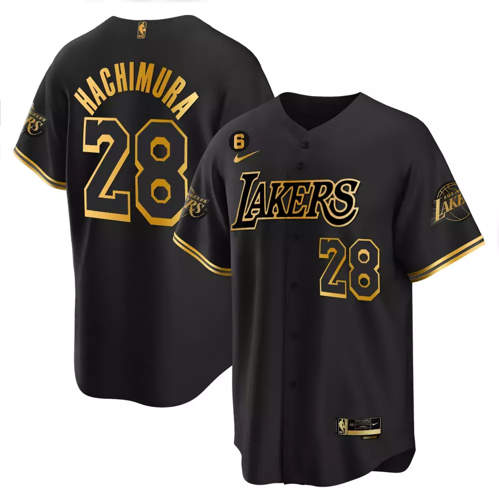 Rui Hachimura 28 Jersey Black Los Angeles Lakers Men Gold All Stitched