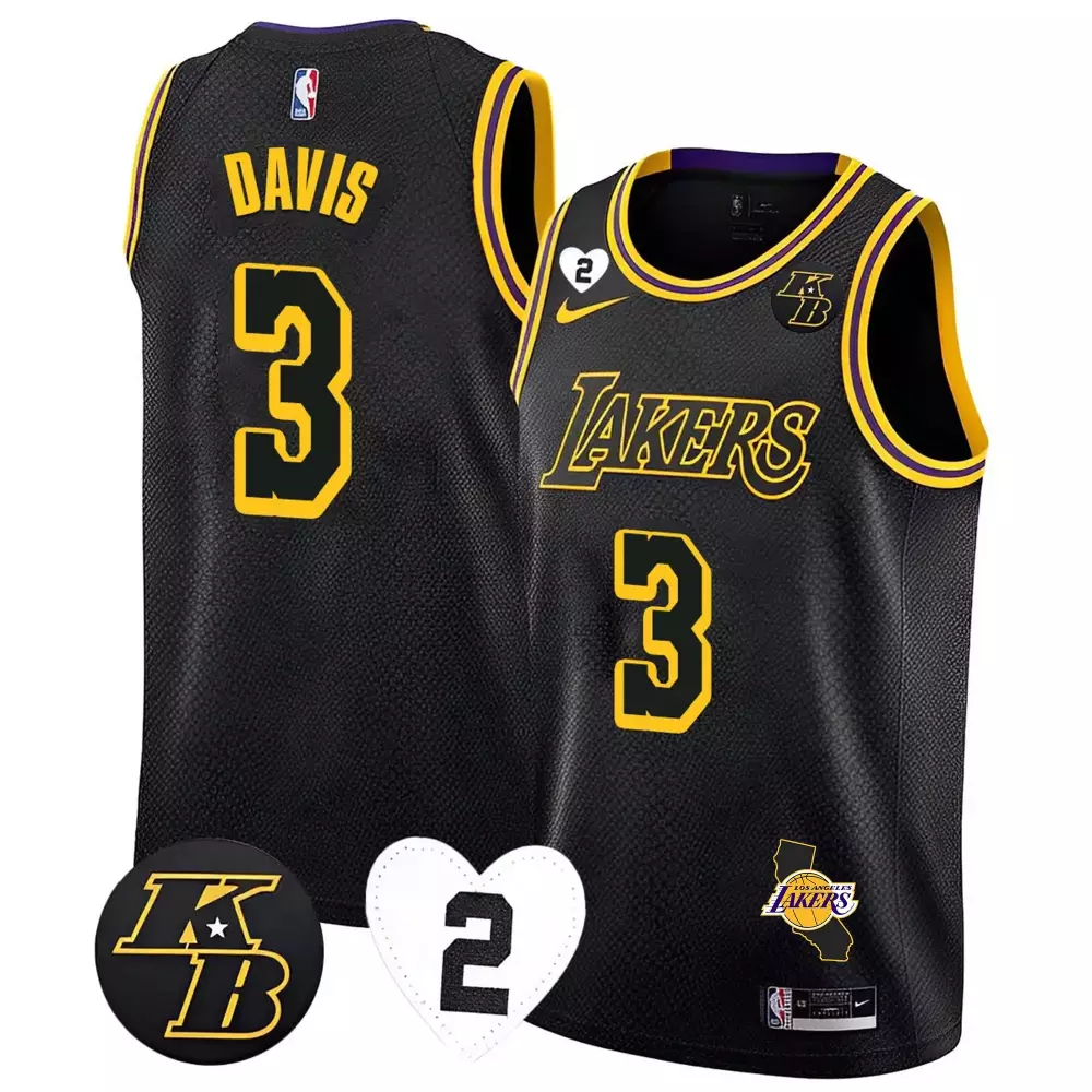 Anthony Davis 3 Jersey Black Mamba Day Los Angeles Lakers Kobe Bryant Tribute California State Outline