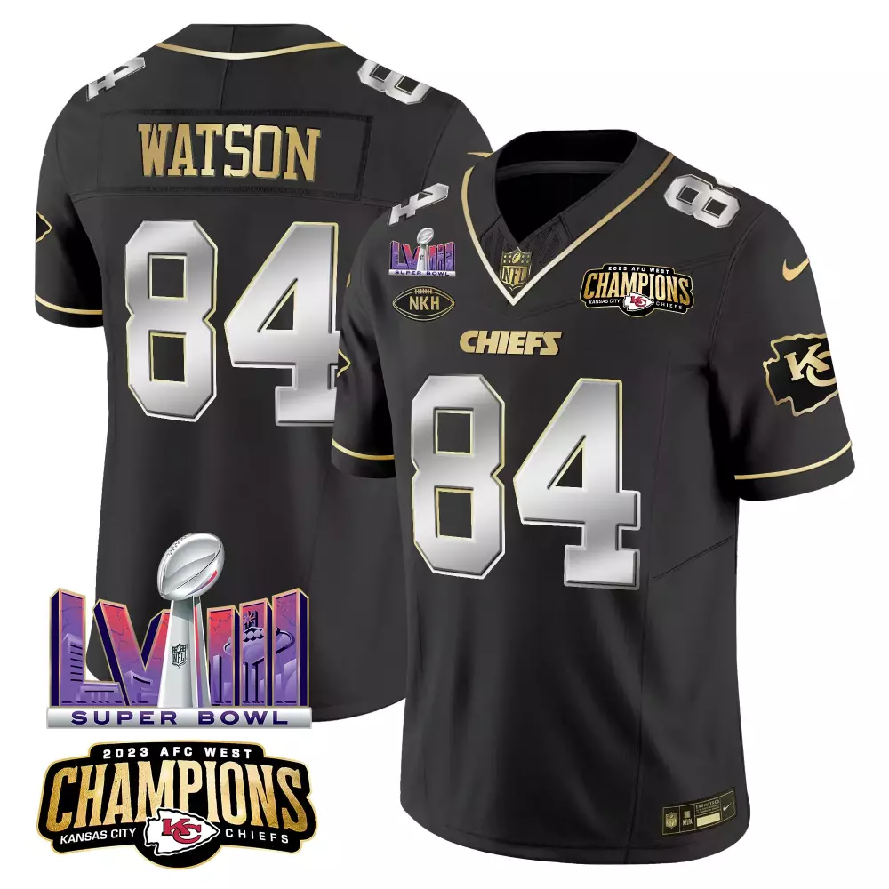 Watson Male 84 Kansas City Chiefs Jersey Black Super Bowl Lvii Champions 2022 AFC West