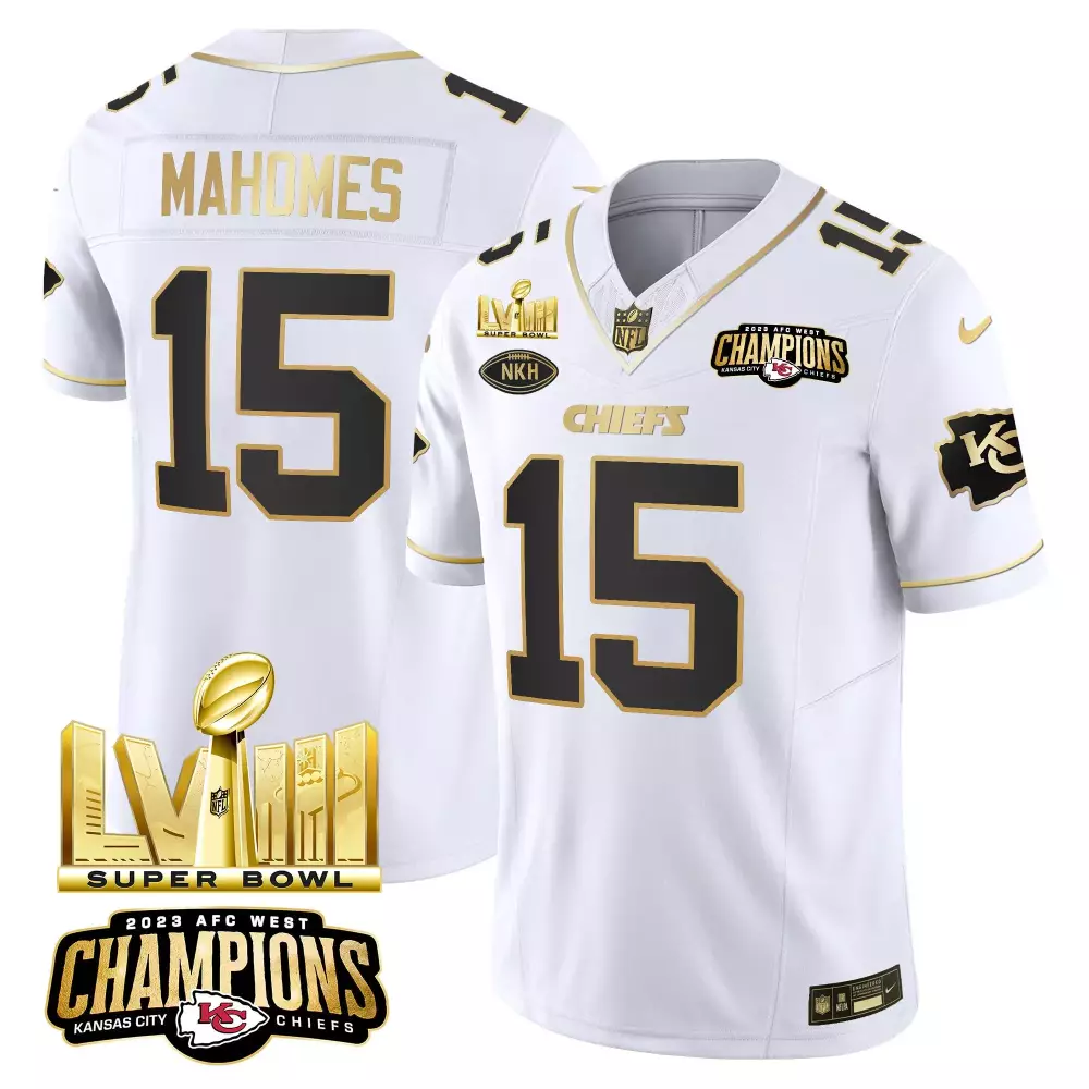 Patrick Mahomes 15 Jersey White Super Bowl Lvii Champions Kansas City Chiefs 2023 AFC West Nkh