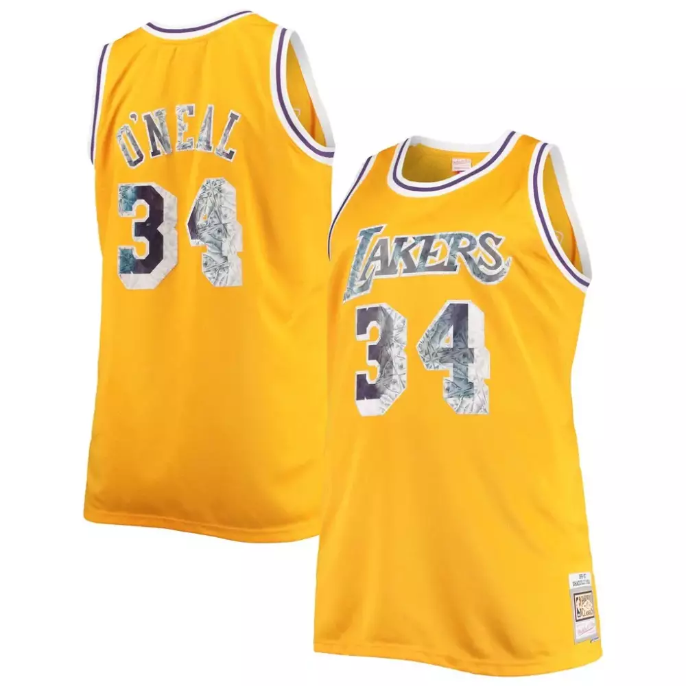 O'neal 34 Lakers Jersey Yellow Mitchell Ness Men Swingman Purple White Anniversary