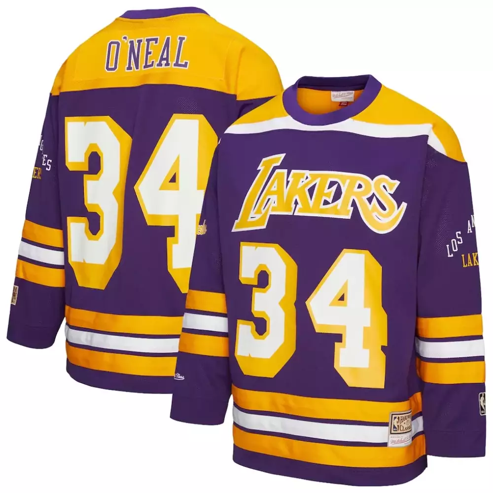 O'neal 34 Lakers Jersey Purple Mitchell Ness Men Player Yellow White Unisex Fashion
