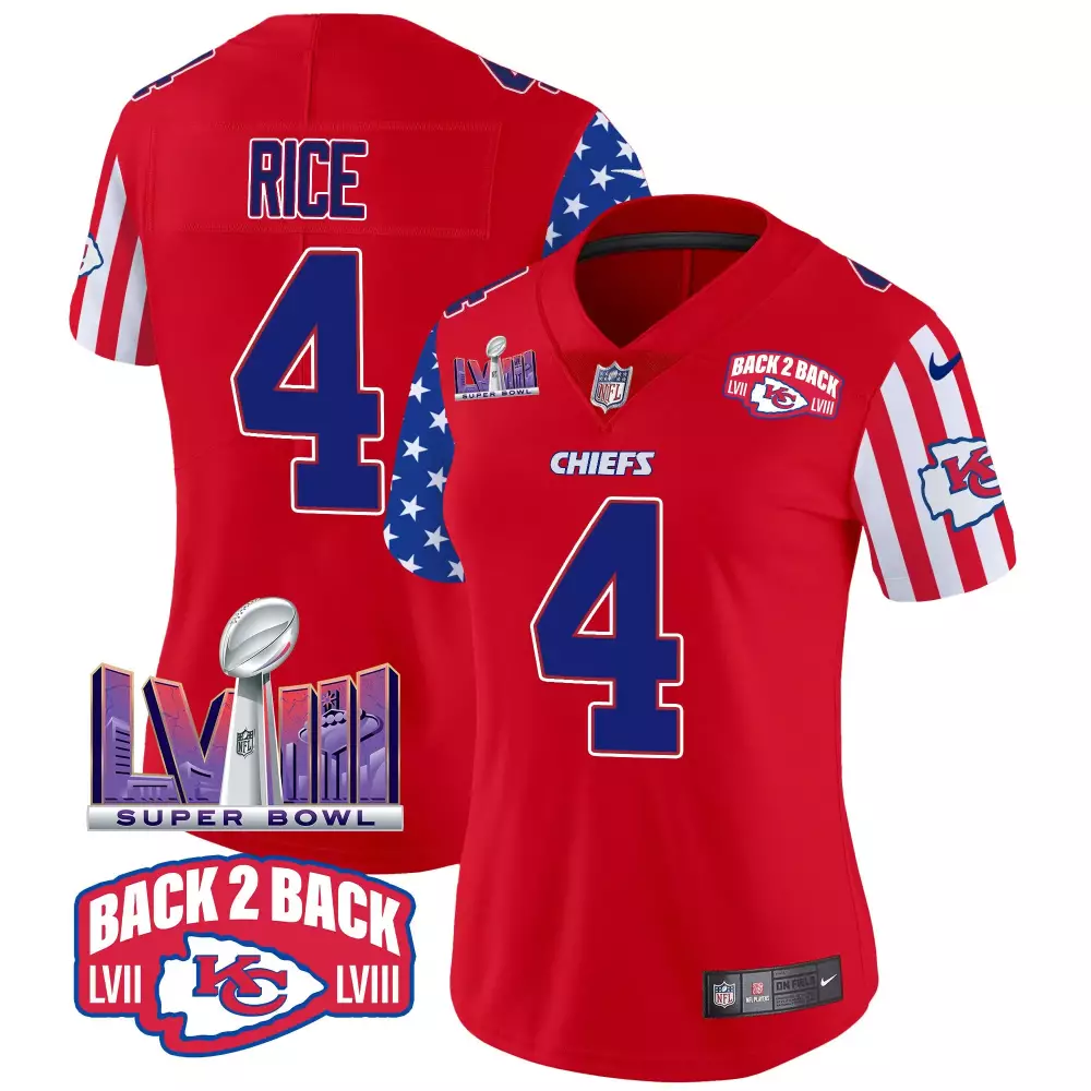 Rashee Rice 4 Chiefs Jersey Red Super Bowl Champions Lviii Lvii Men Replica Blue