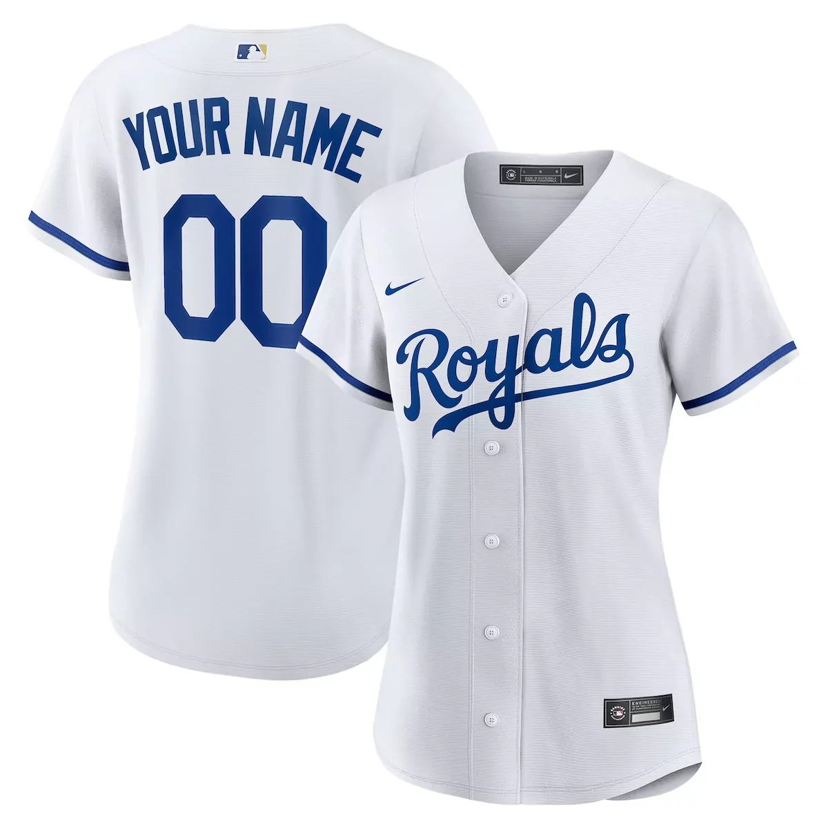 Custom Kansas City Royals Jersey White Women Blue