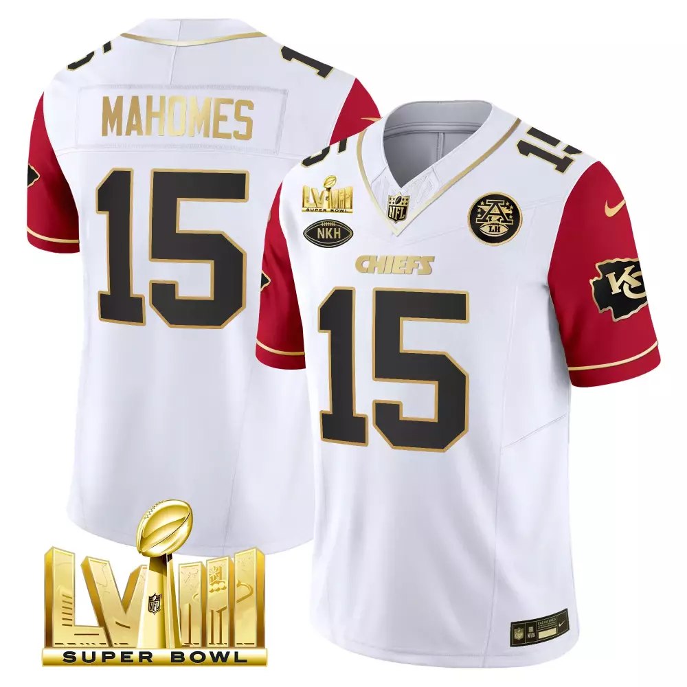 Patrick Mahomes 15 Chiefs Jersey White Super Bowl Lvii AFC 2022 Men Player Split