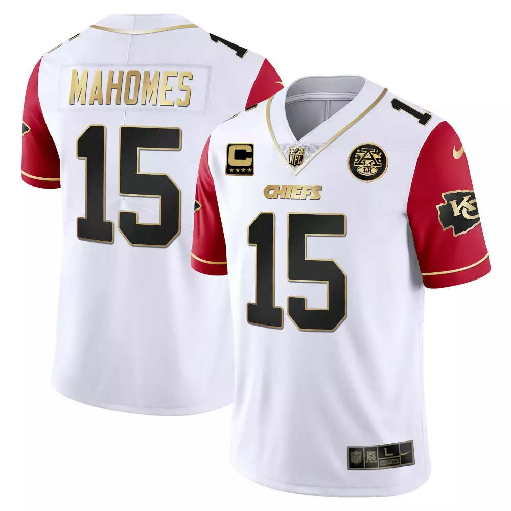 Patrick Mahomes 15 Chiefs Jersey White Pro Bowl Men Player Split Design Red Gold