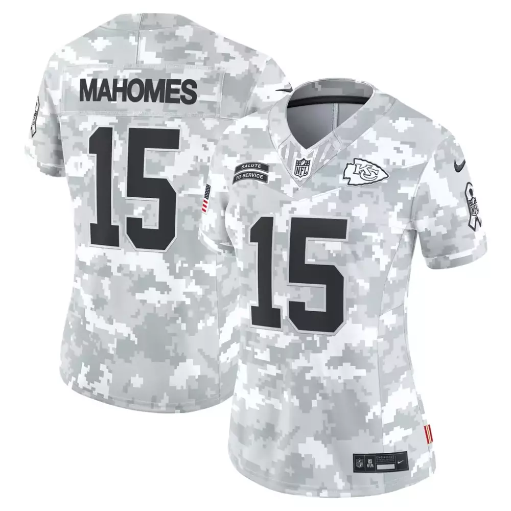 Patrick Mahomes 15 Jersey White Salute To Service Kansas City Chiefs American Flag Ribbon