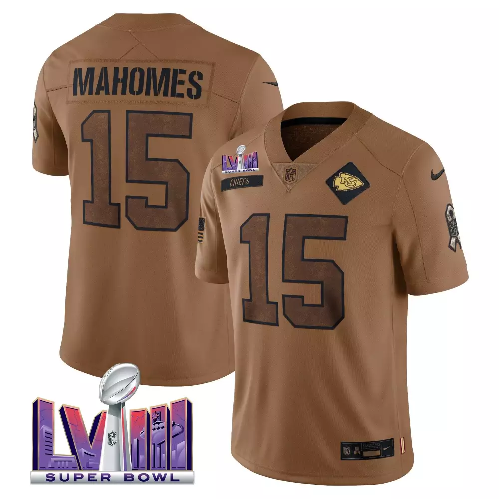 Patrick Mahomes 15 Chiefs Jersey Brown Super Bowl Lvii Men Game Black Limited All