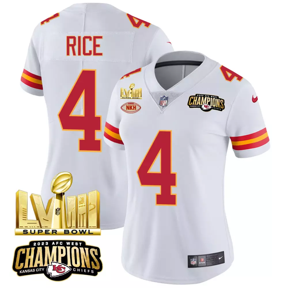 Rashee Rice 4 Kansas City Chiefs Jersey White Super Bowl Lvii 2023 AFC West Champions