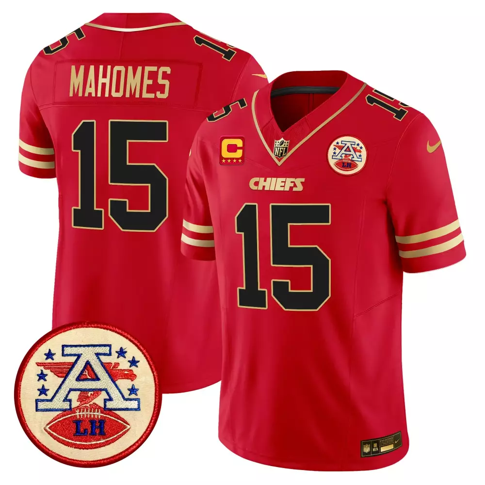 Patrick Mahomes 15 Chiefs Jersey Red Lh Men NFL Gold Black Vapor Limited All Stitched