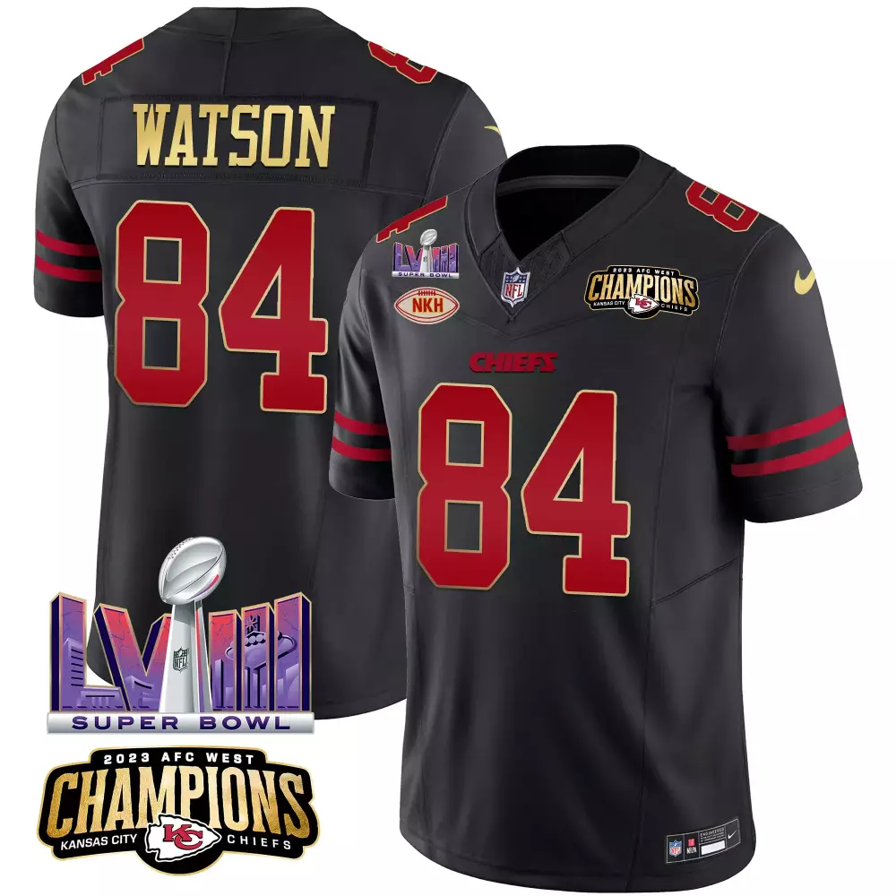Tre Watson 84 Chiefs Jersey Black AFC West Champions Super Bowl Lviii 2023 Men Game