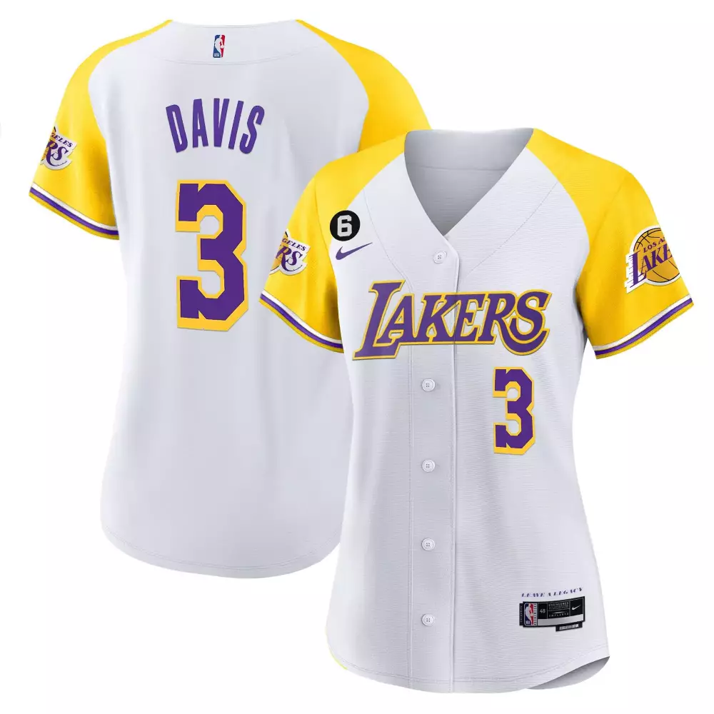 Anthony Davis 3 Jersey White Los Angeles Lakers Men Yellow Purple Alternate All Stitched