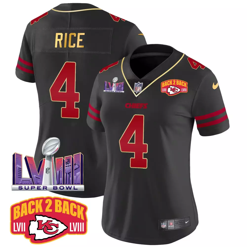 Rice Back 4 Chiefs Jersey Black Super Bowl Lviii 2023 Men Red Gold All Stitched Vapor