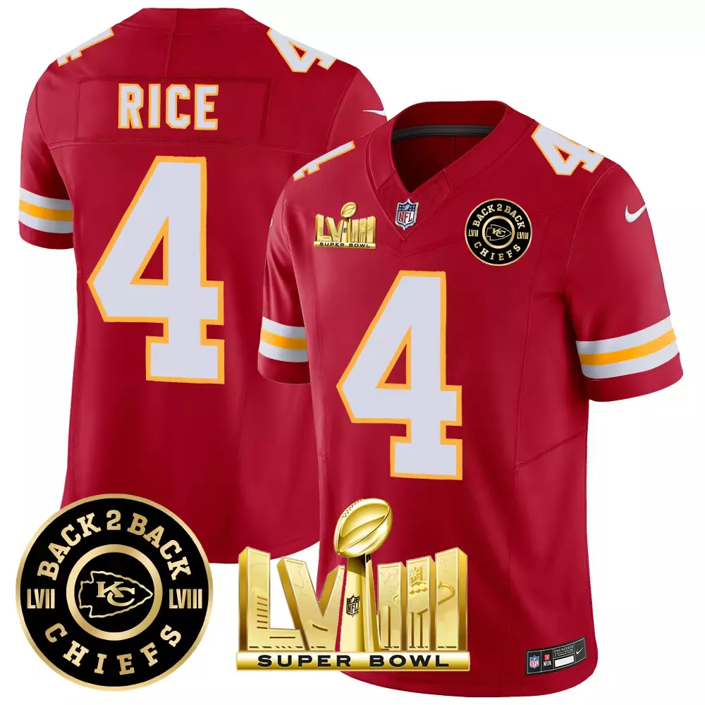 Rice Lvii 4 Chiefs Jersey Red Super Bowl Champions Lviii Men White Yellow All Stitched
