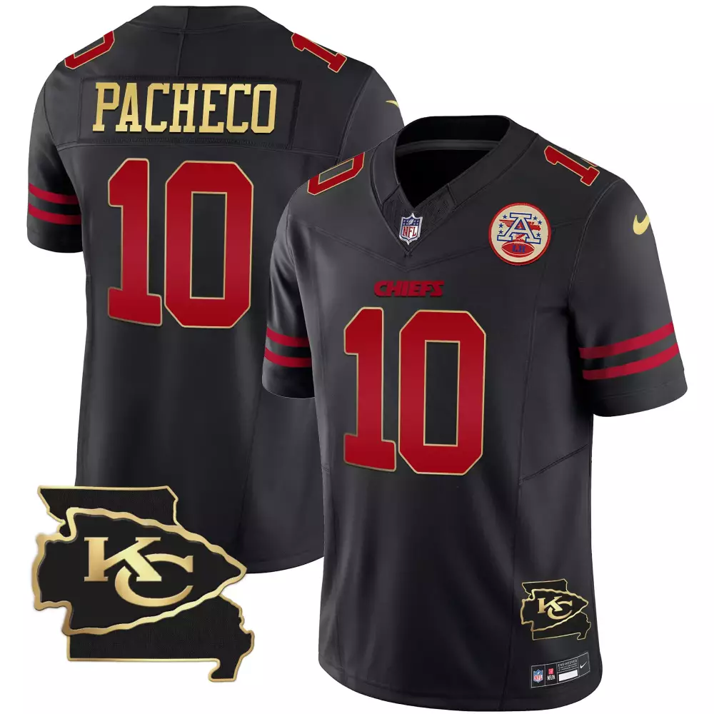 Isiah Pacheco 10 Chiefs Jersey Black Afl 60th Anniversary Men NFL Red Gold All Stitched