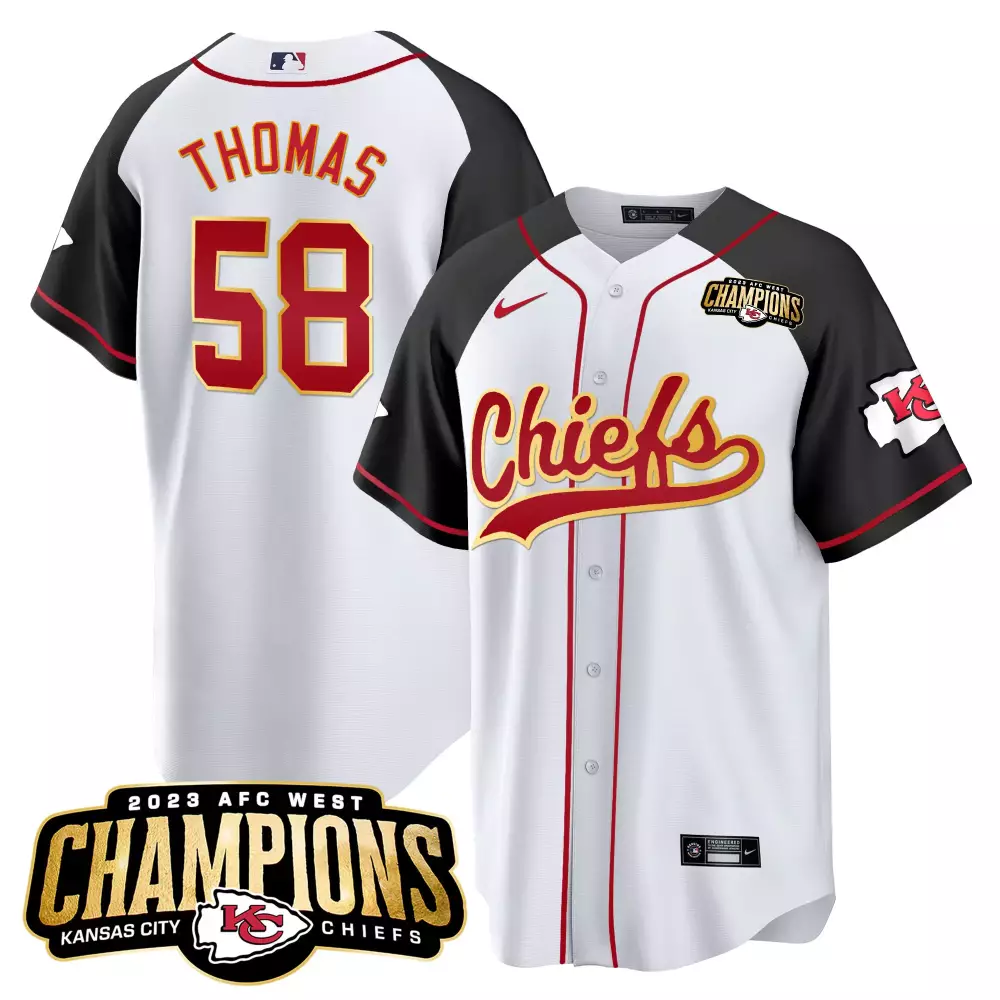 R Mason 58 Kansas City Chiefs Jersey White AFC West Champions 2023 Men Black Red