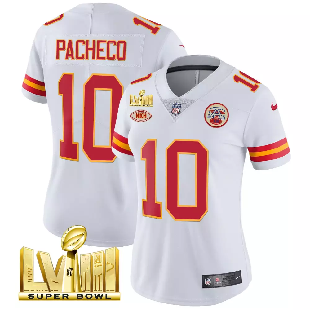 Pacheco Lvii 10 Jersey White Super Bowl Lviii Kansas City Chiefs Women Replica Red