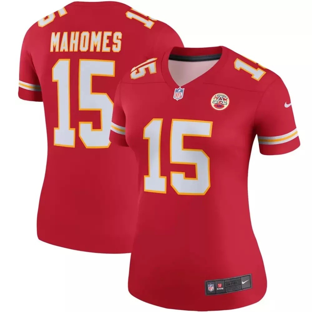 Patrick Mahomes 15 Jersey Red Kansas City Chiefs Women NFL White Yellow