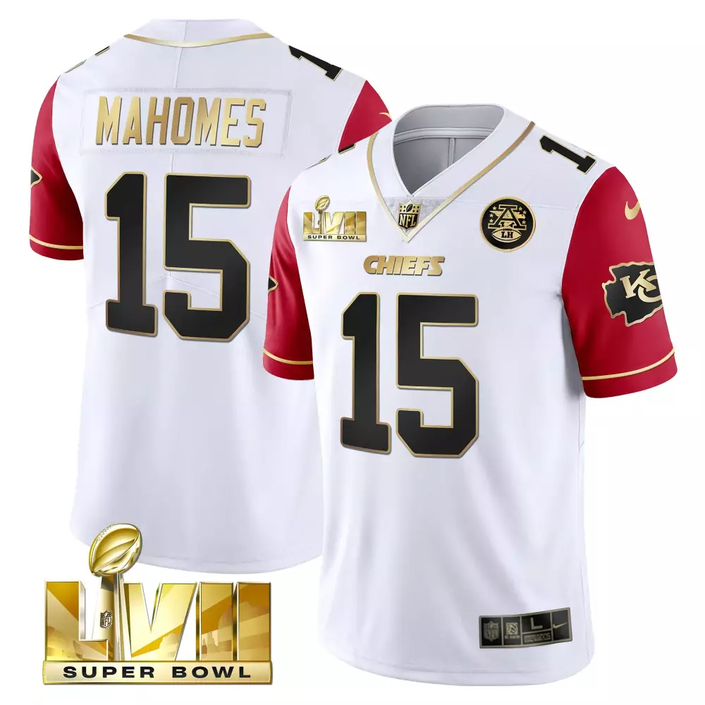 Patrick Mahomes 15 Chiefs Jersey White Super Bowl Lvii 2023 Men Alternate Red Black