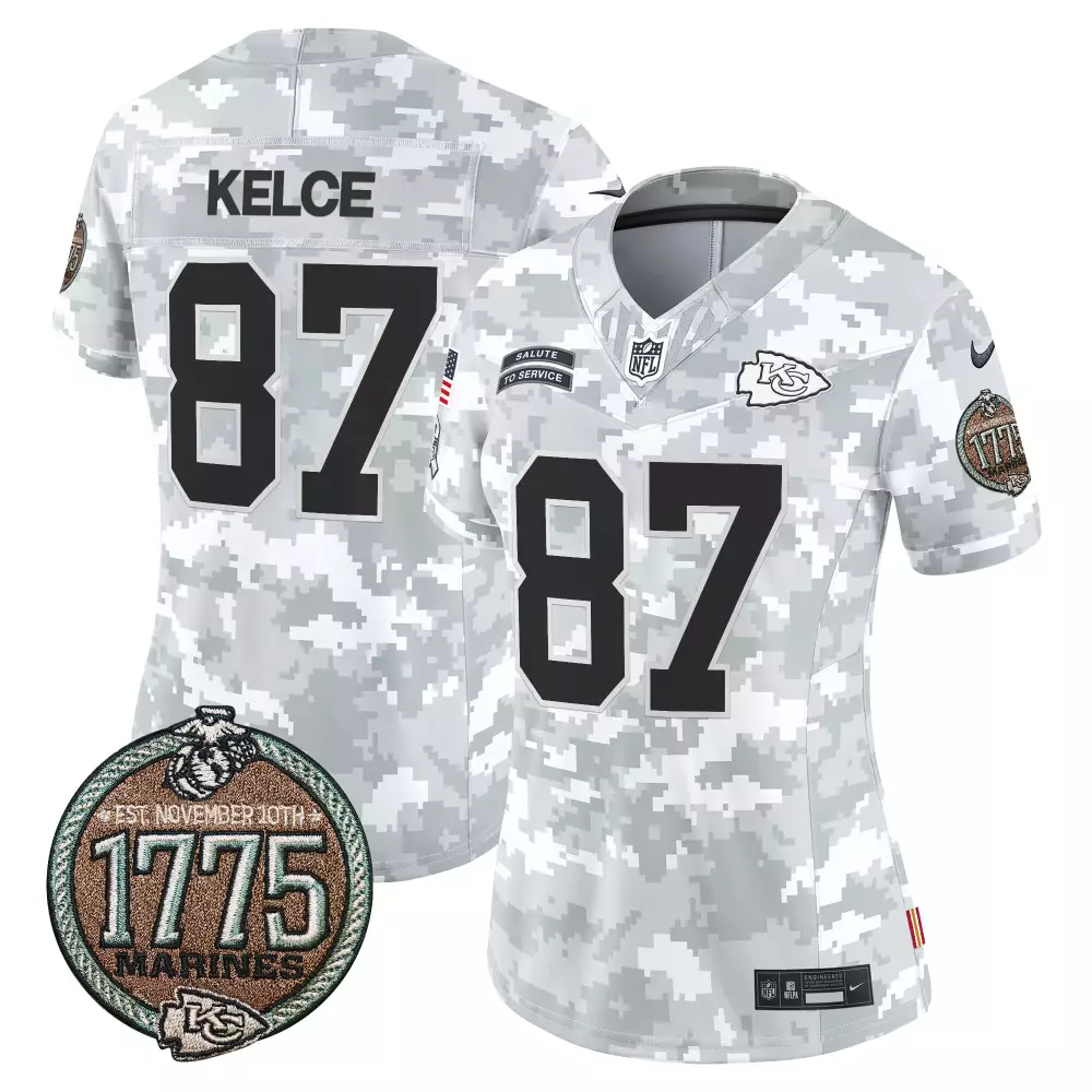 Travis Kelce 87 Jersey White Salute To Service Kansas City Chiefs 1775 Marines Men