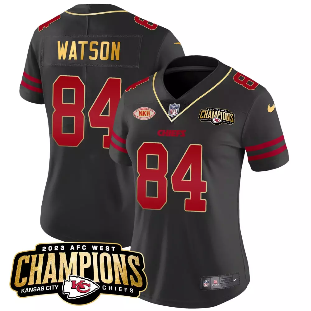 Tre Watson 84 Kansas City Chiefs Jersey Black 2023 AFC West Champions Nkh Women Red