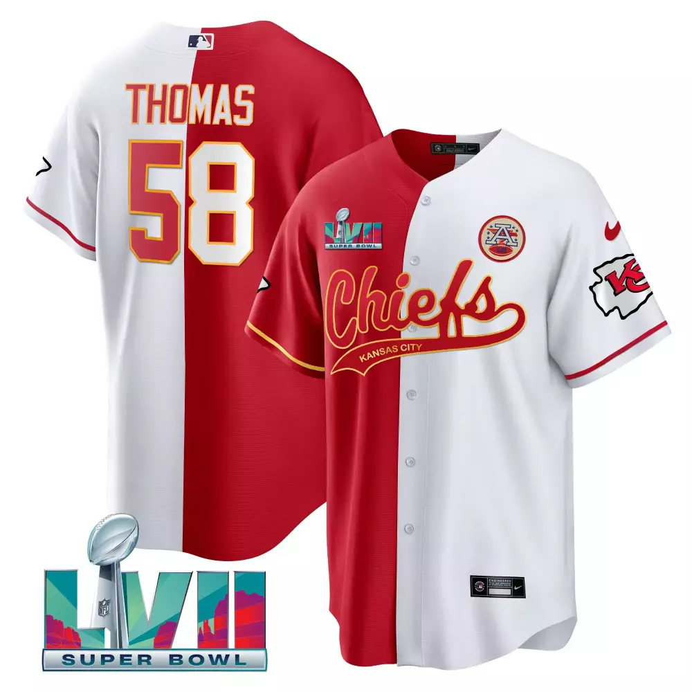 Thomas Lvii 58 Kansas City Chiefs Jersey Red Super Bowl Men Split Design White All