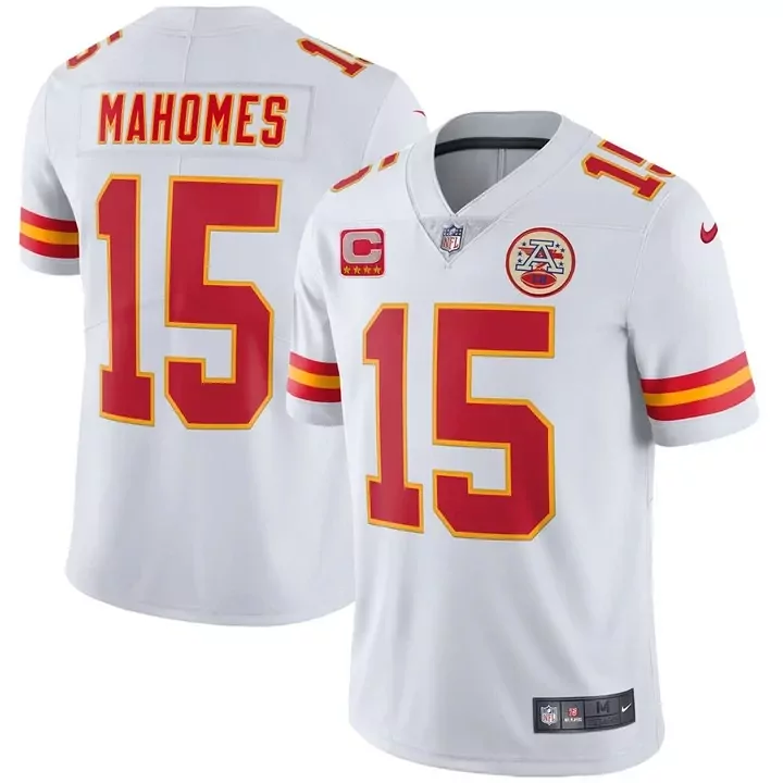 Patrick Mahomes 15 Jersey White Kansas City Chiefs Captain Men NFL Red Yellow All