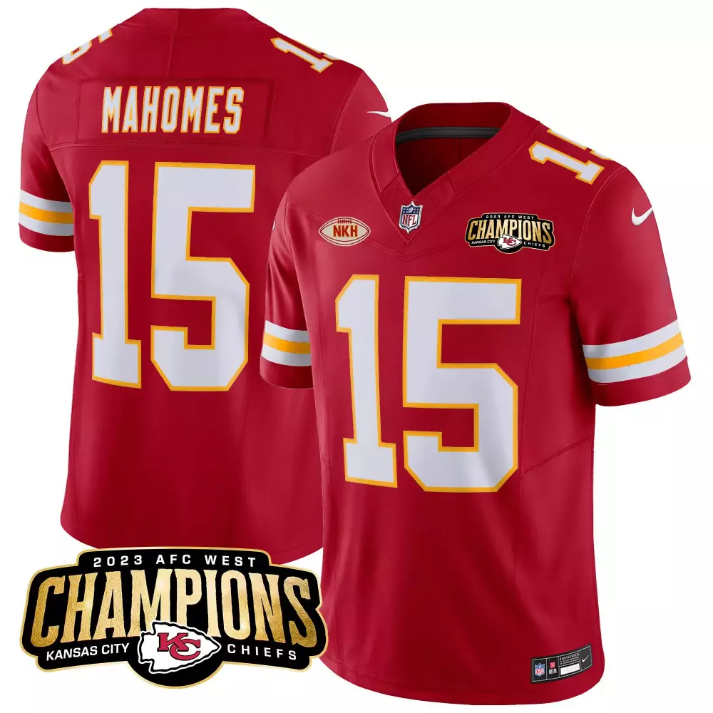 Patrick Mahomes 15 Jersey Red 2023 AFC West Champions Kansas City Chiefs Men Game