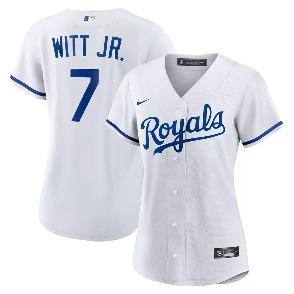 Bobby Witt Jr. 7 Royals Jersey White Women Blue Home Replica