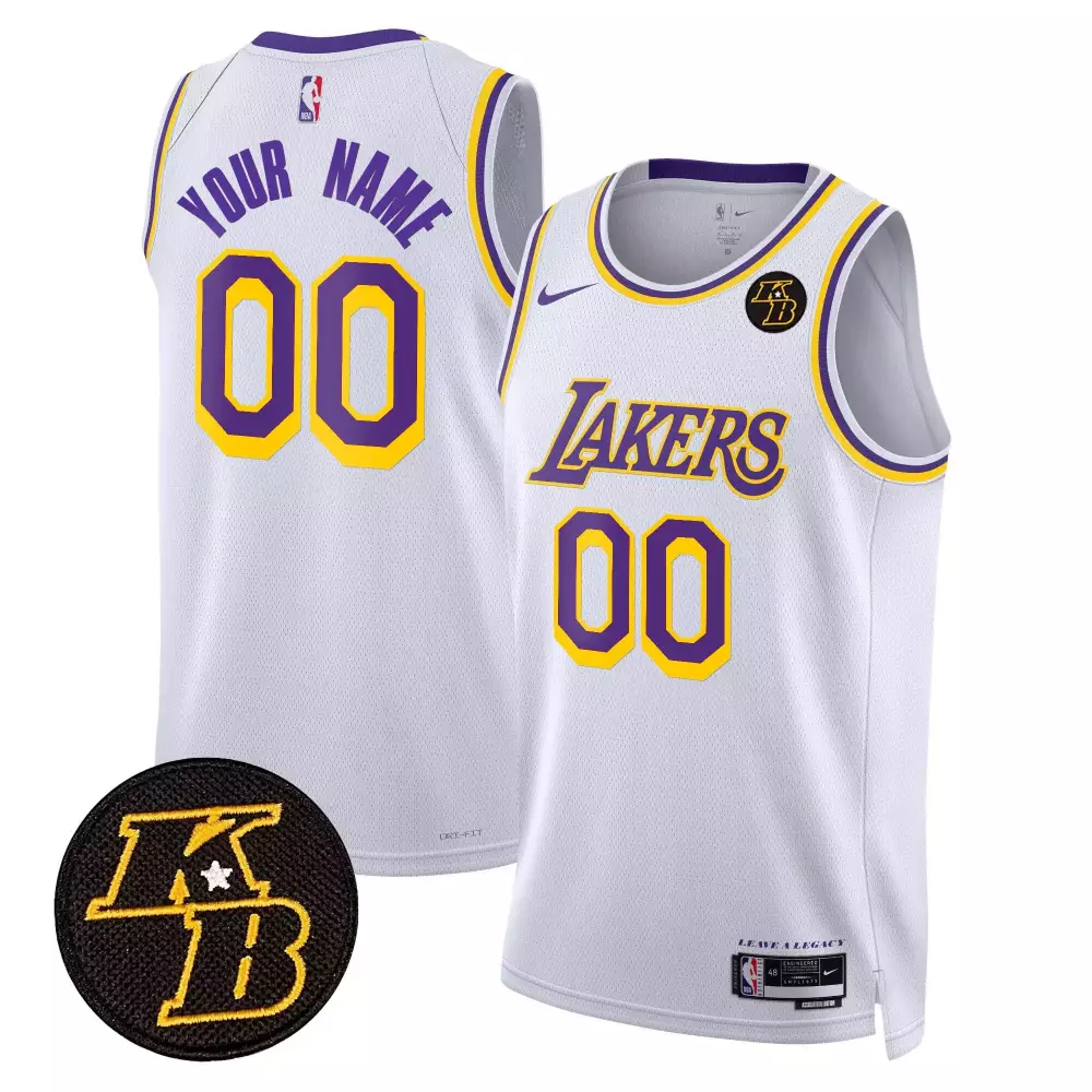 Custom Los Angeles Lakers Jersey White Kobe Bryant Legacy 8/24 Men Purple Yellow