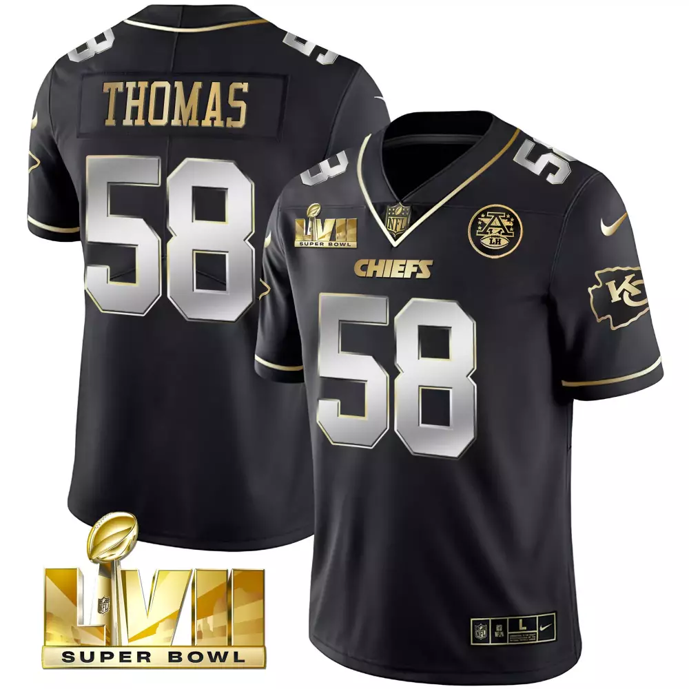 Thomas Dupe 58 Chiefs Jersey Black Super Bowl Lvii Men Gold Silver All Stitched Vapor